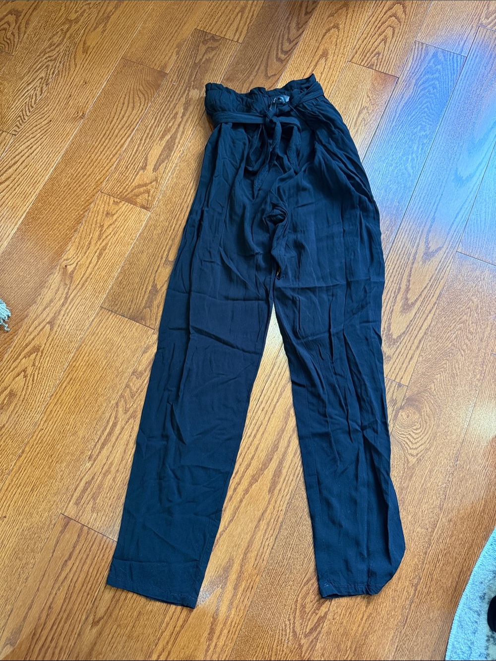BCBGMaxAzria Black High-Waist Wide Leg Paperbag Trousers with Tie